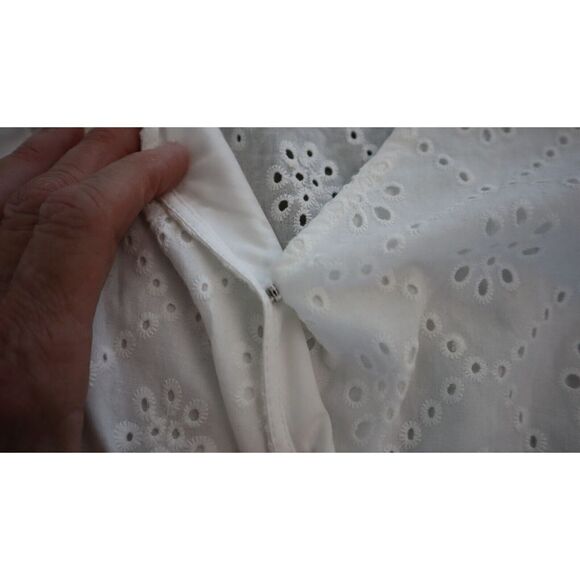 WAYF Women's Sz M White Reese Smocked Waist Tiered Eyelet Cotton Mini Dress - Picture 11 of 15